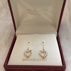 ❤️NEW 18KT Over Silver Diamond Accent Heart Earrings